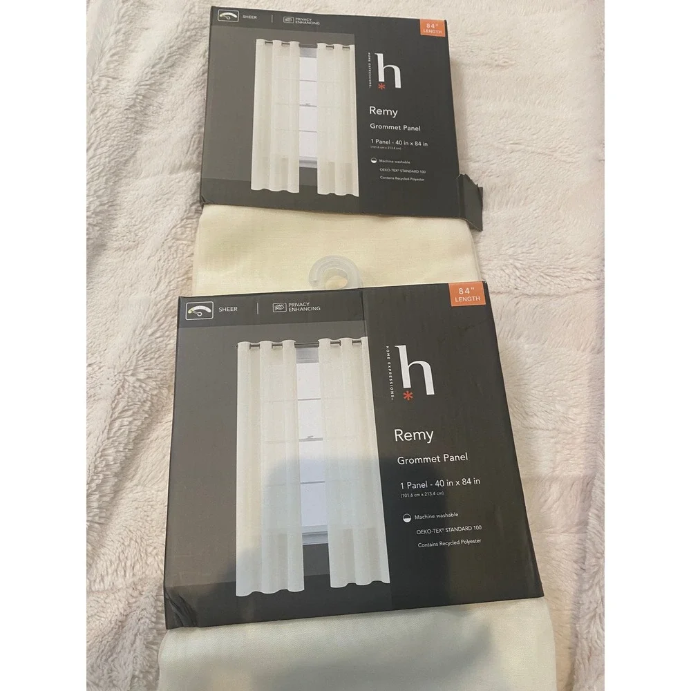 Set of 2 Home Expressions Remy Sheer‎ Grommet Curtains Panel Egret White 40x84